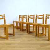 6 vintage chairs in elm - set assisi straw 1970 / 1980