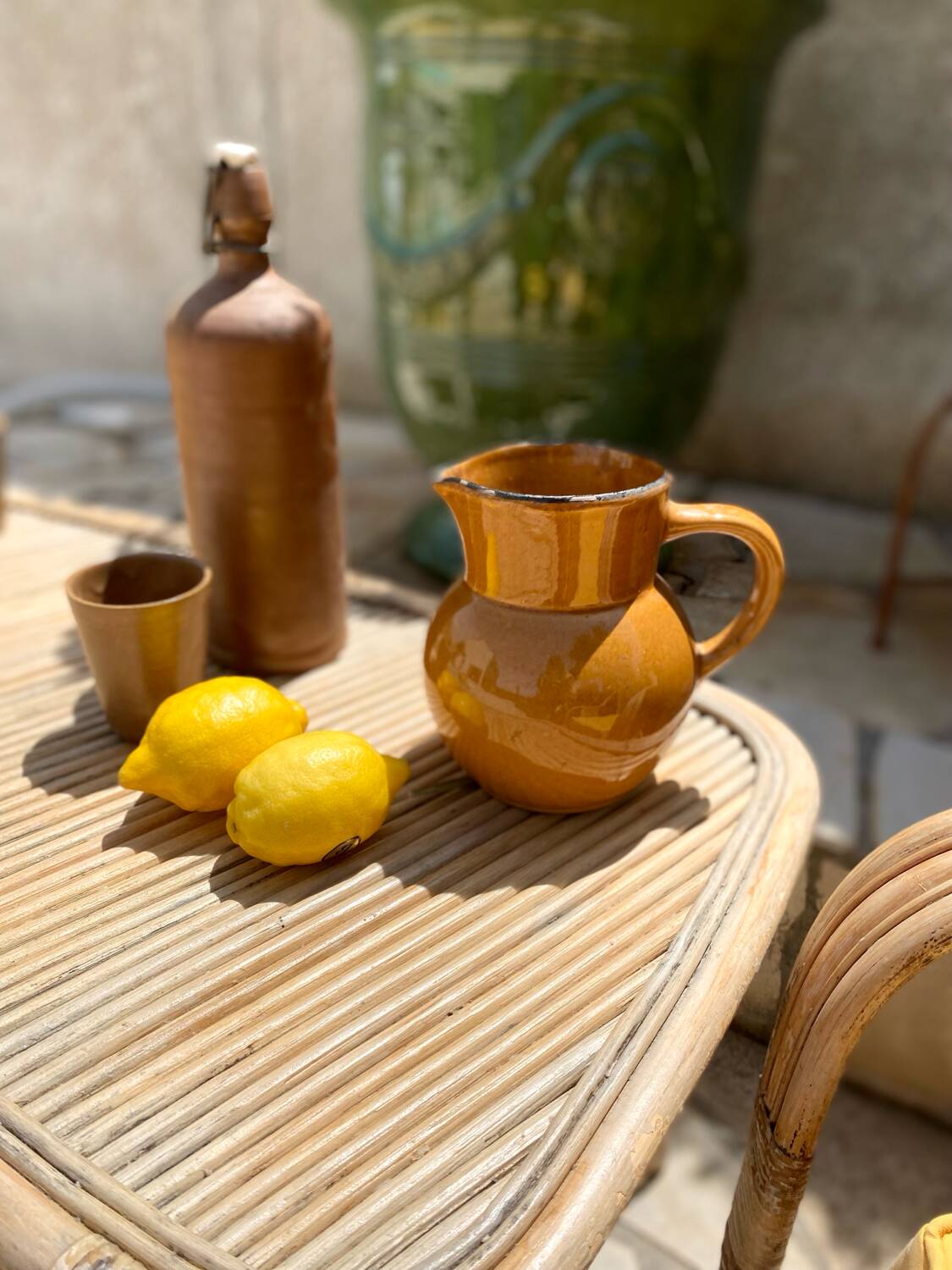 Antique glazed ceramic pitcher