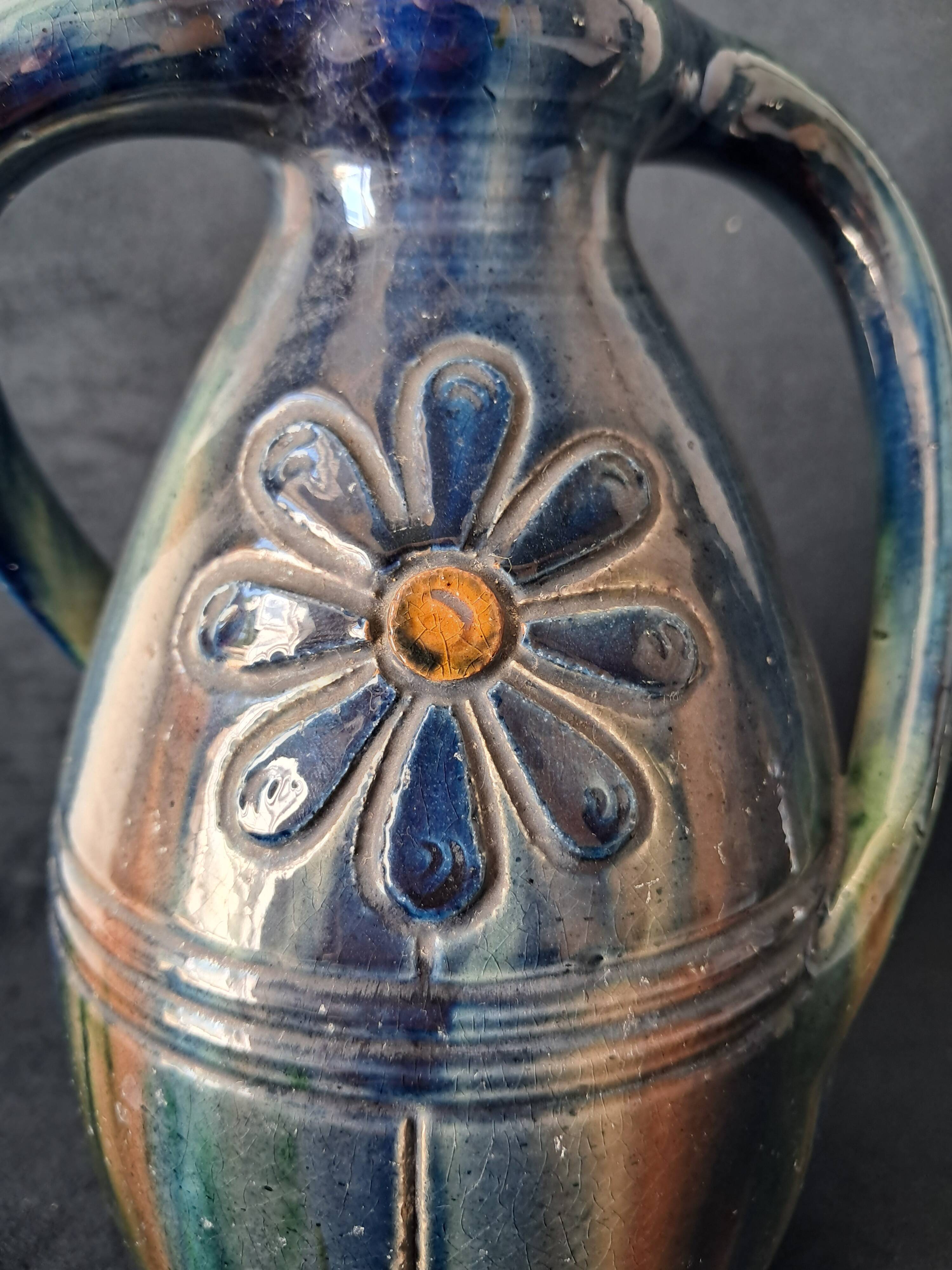 Pair of Vases with Two Turning Handles - Flemish Pottery