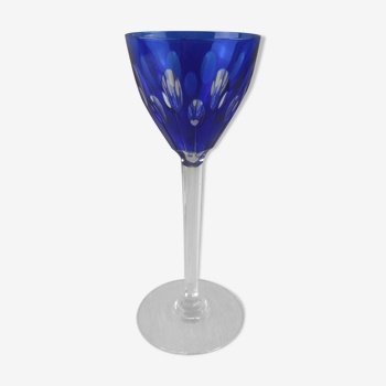 Verre à vin couleur bleu décor bulle St Louis Baccarat Val St Lambert