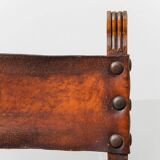 Set of 6 dining chairs in wood and brown leather, late 19th century