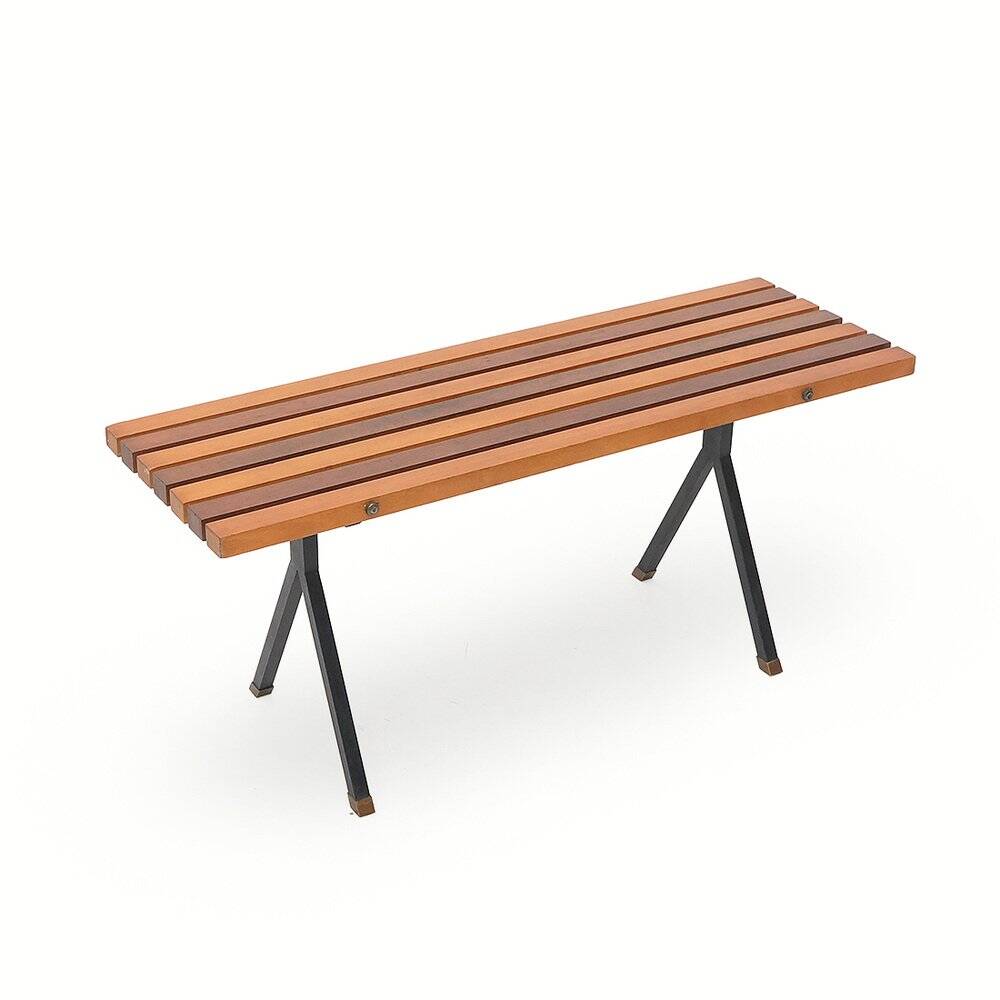 Metal and wood bench, 1950s