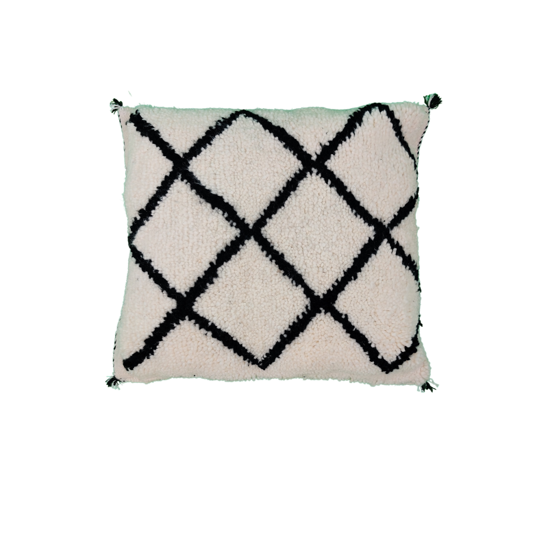 Berber cushion in black and white wool