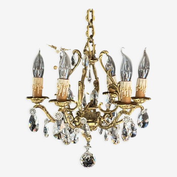 Antique bronze and crystal pendant chandelier