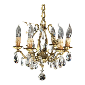 Antique bronze and crystal pendant chandelier