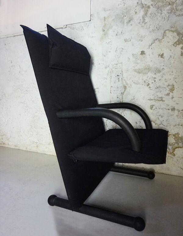 Fauteuil par Burkhard Vogtherr par Arflex vintage Black Canvas  T-Line 1984