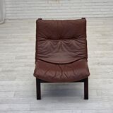 1970s, Danish loungechair by Farstrup, leather, canvas, bent wood.