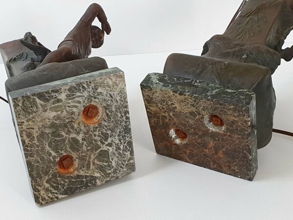 Paire de lampes pecheurs art deco 1940 1940 vintage en metal & marbre 30s 4