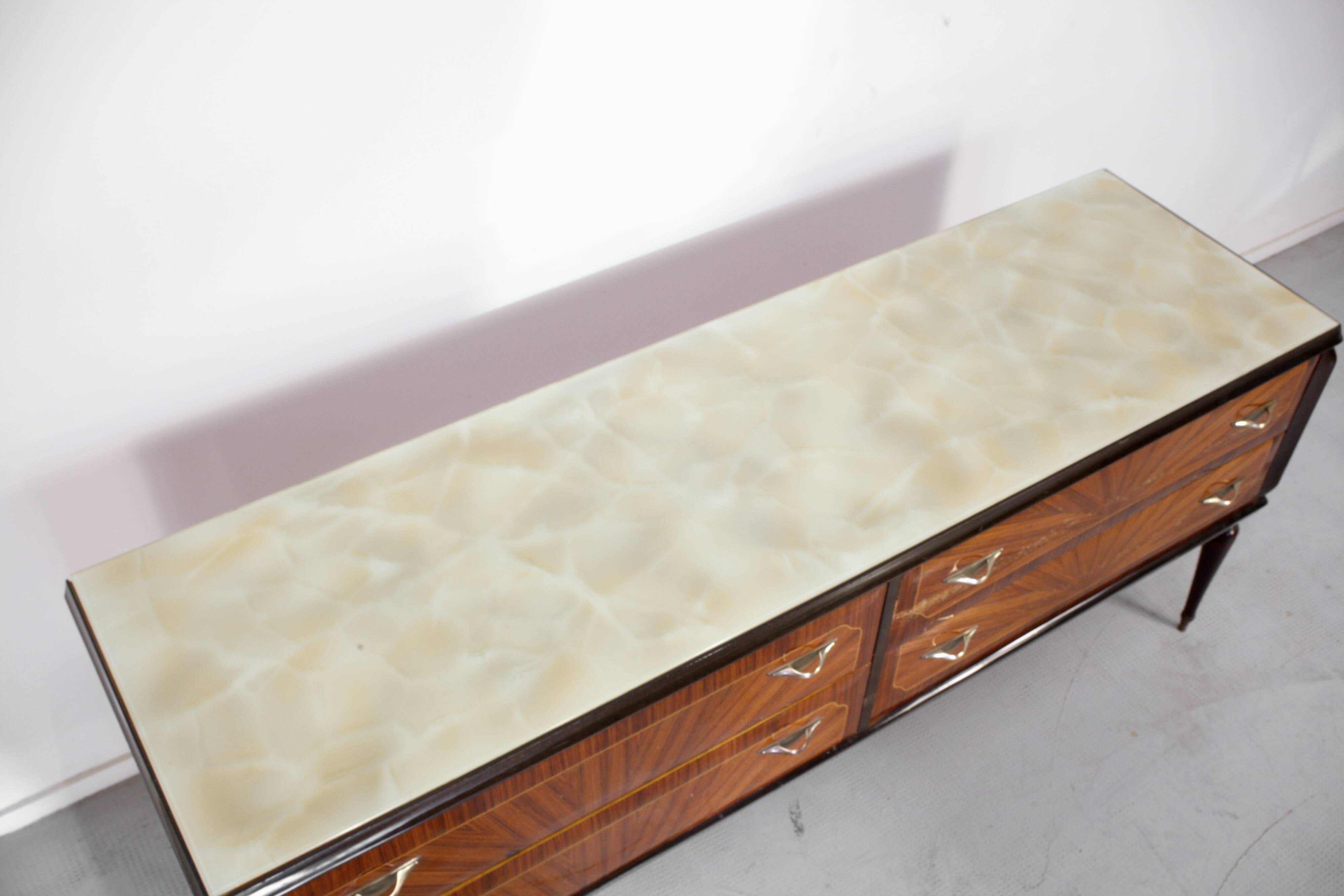 Midcentury Italian Sideboard / Dresser In Walnut And Brass. Vintage Modern