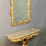 Marble top console and its rocaille style mirror