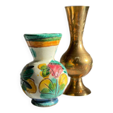 Vases céramique et laiton artisanal vintage