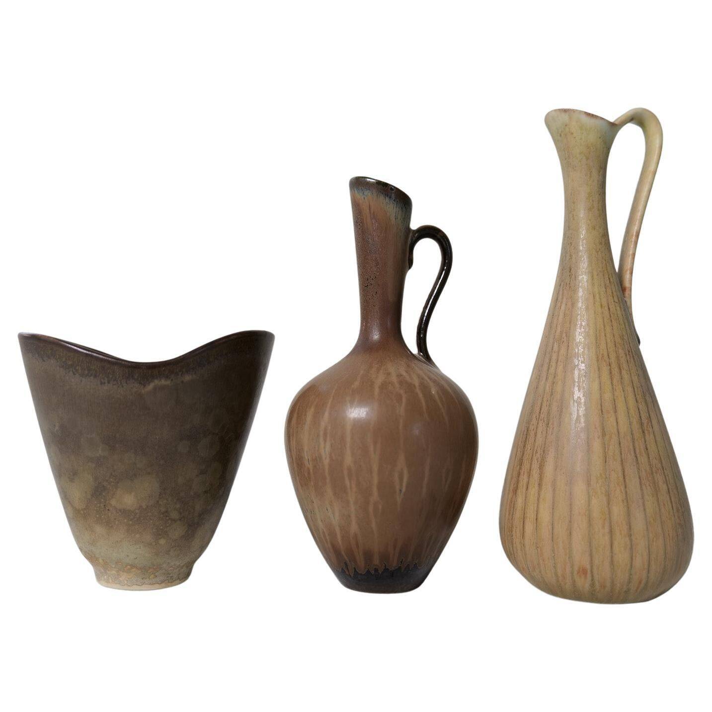 Collection of 3 ceramic vases by Gunnar Nylund Rörstrand Sweden, 1950s.