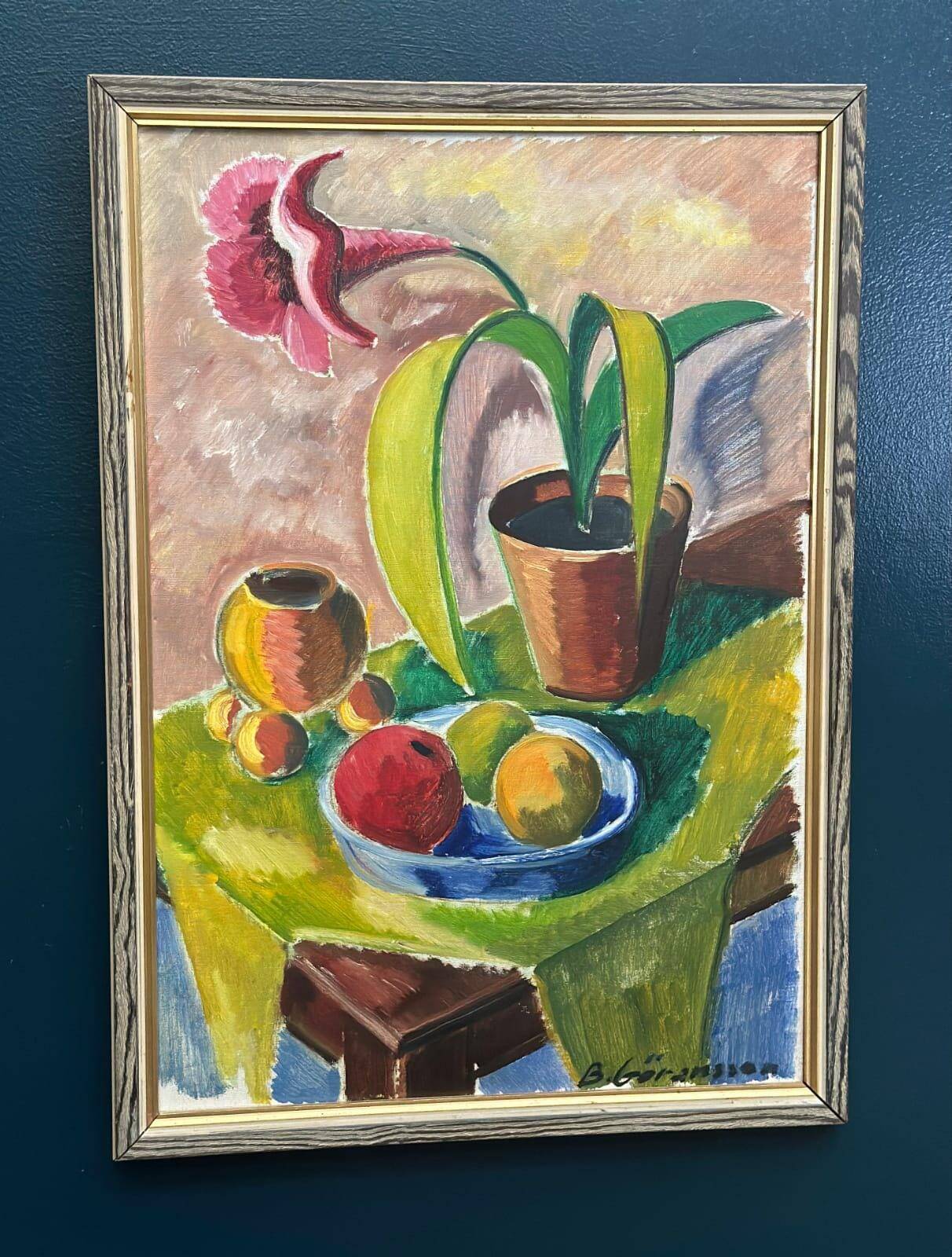 Original Swedish Oil on Canvas – “Flowers and Fruit” by Bror Göransson