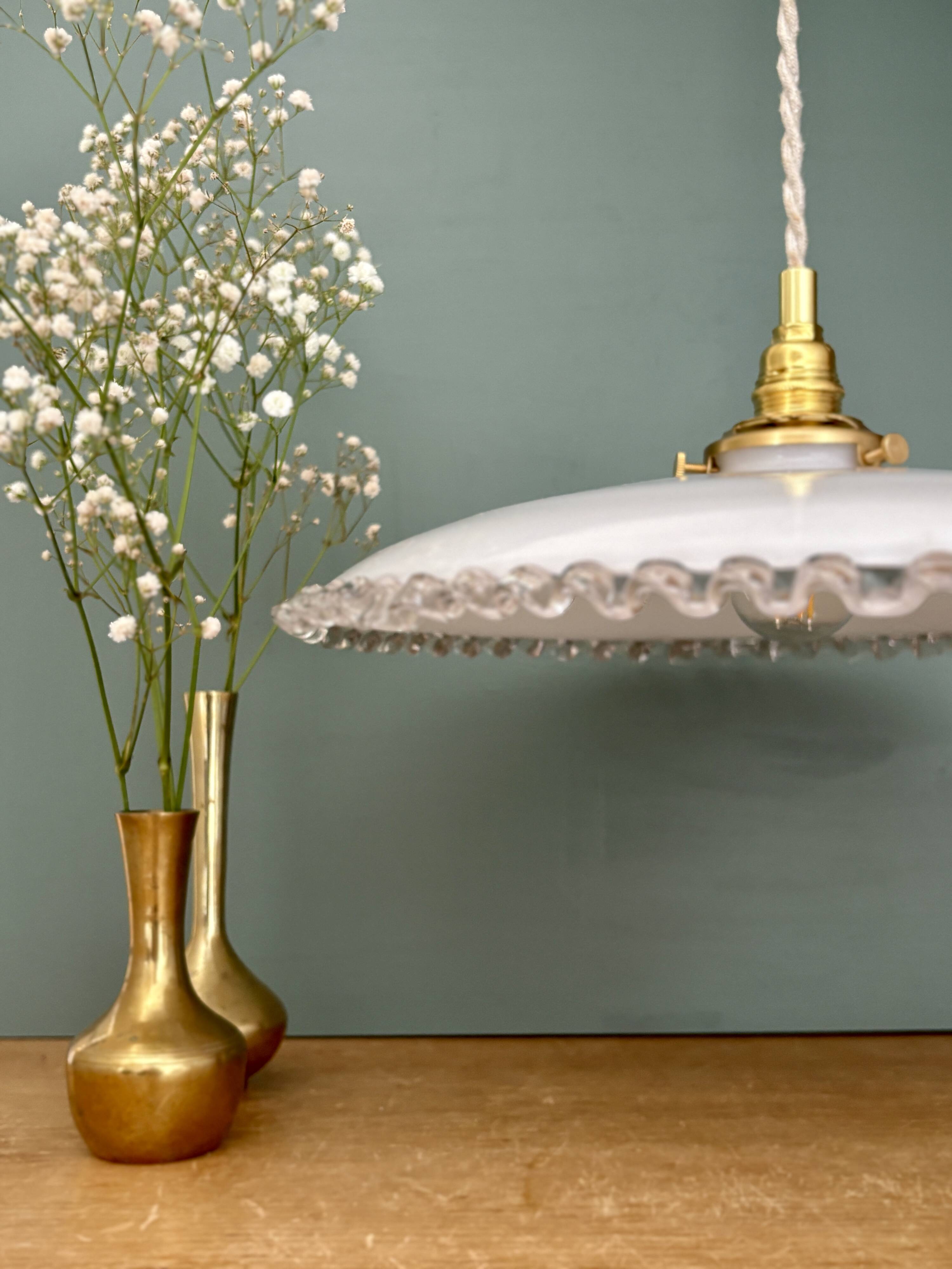 XXL vintage opaline lampshade pendant light
