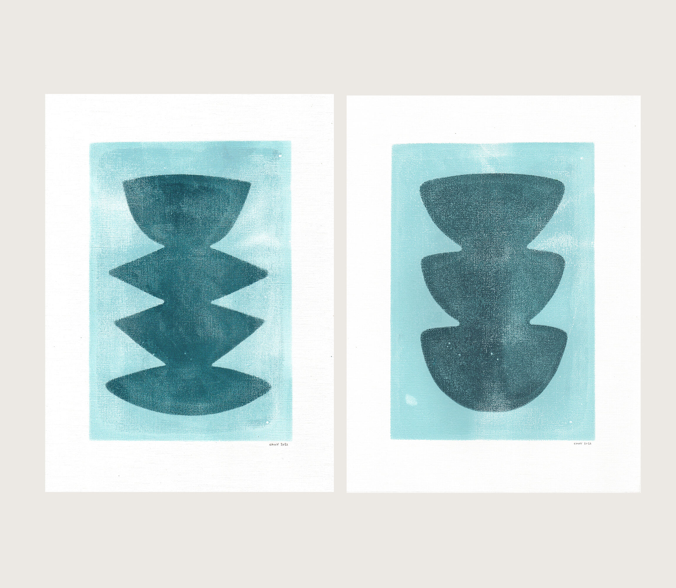 Duo of paintings on paper - M430 and M405 - signed Eawy