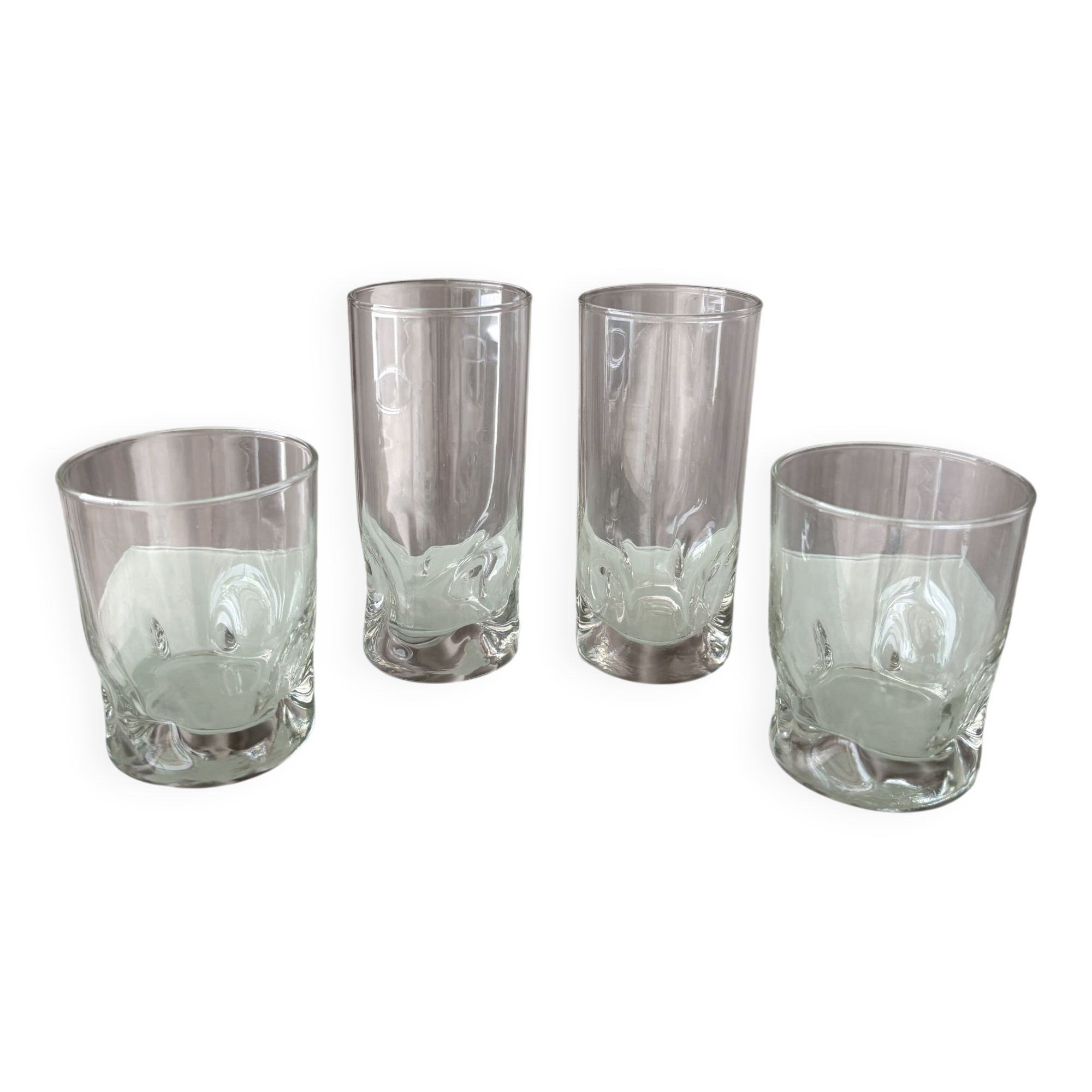 Set of 4 Vintage Sculptural Drinking Glasses | Thick Glass Tumblers & Highb