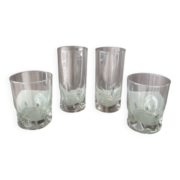 Ensemble de 4 verres à boire sculpturaux vintage | Gobelets en verre épais et hauts