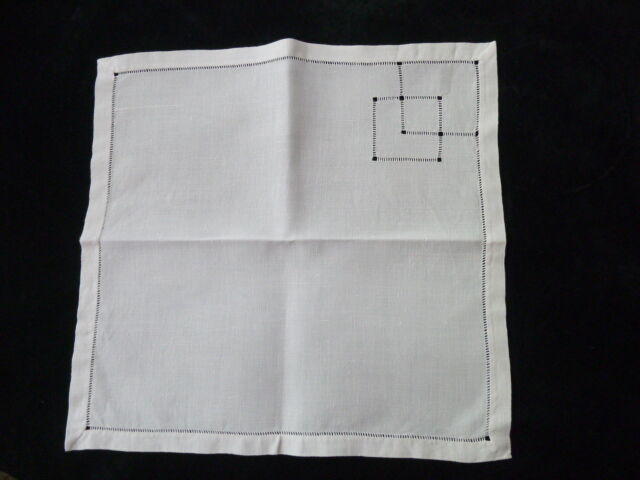 Set of 6 antique white linen tea towels with small days