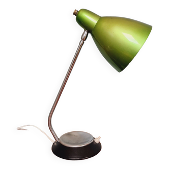 Desk lamp in green lacquered and chrome metal, 1970s