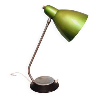 Lampe de bureau en métal laqué vert et chromé, années 70