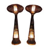 Paire de lampadaires en rotin C1970