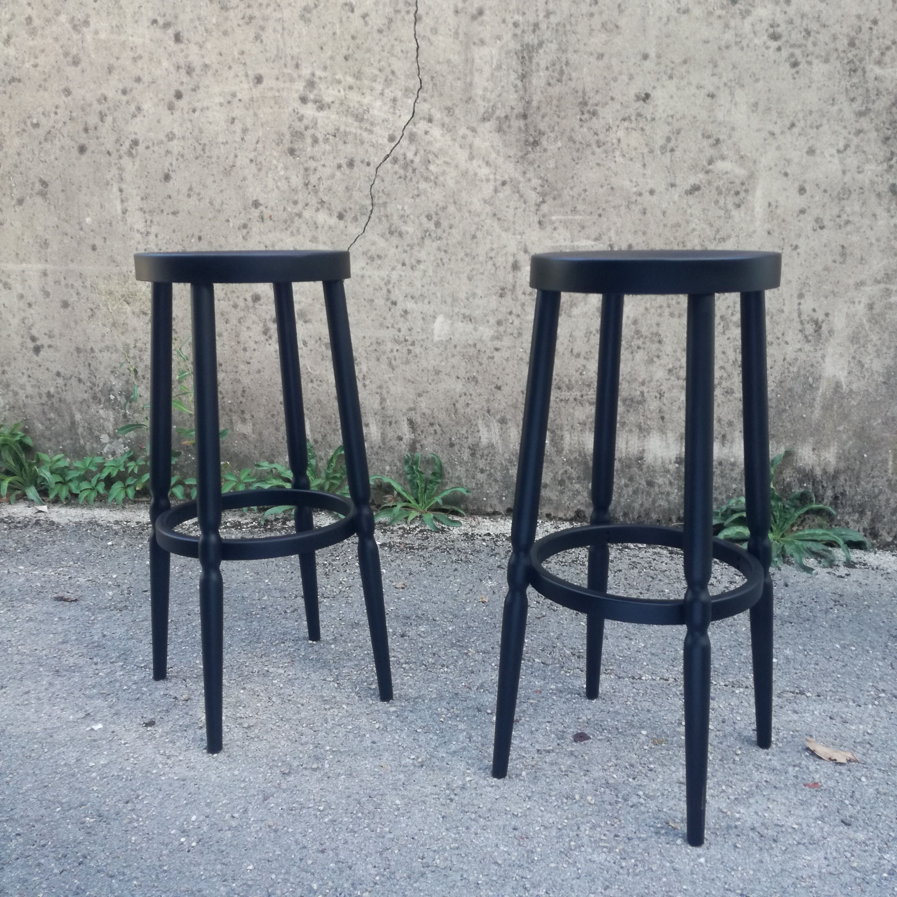 Tabourets peints en noir, set de 2