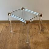Bedside table, end table in plexiglass and glass, 1970