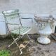 Large 19th century foldable garden armchair in wrought iron and wood