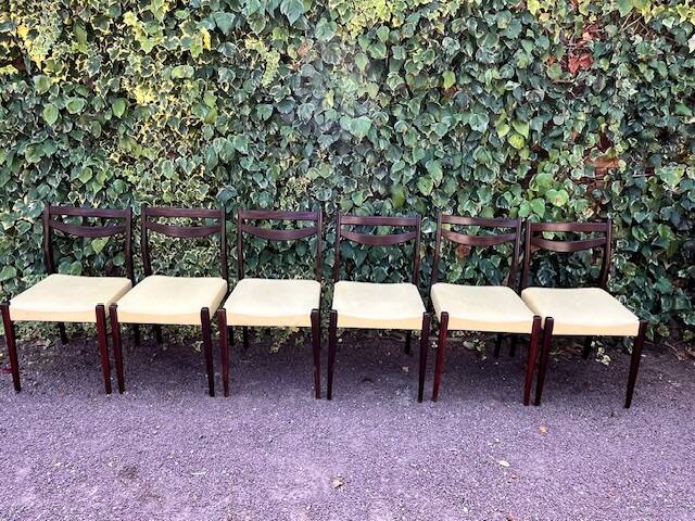 6 Scandinavian chairs with pale yellow skai seats