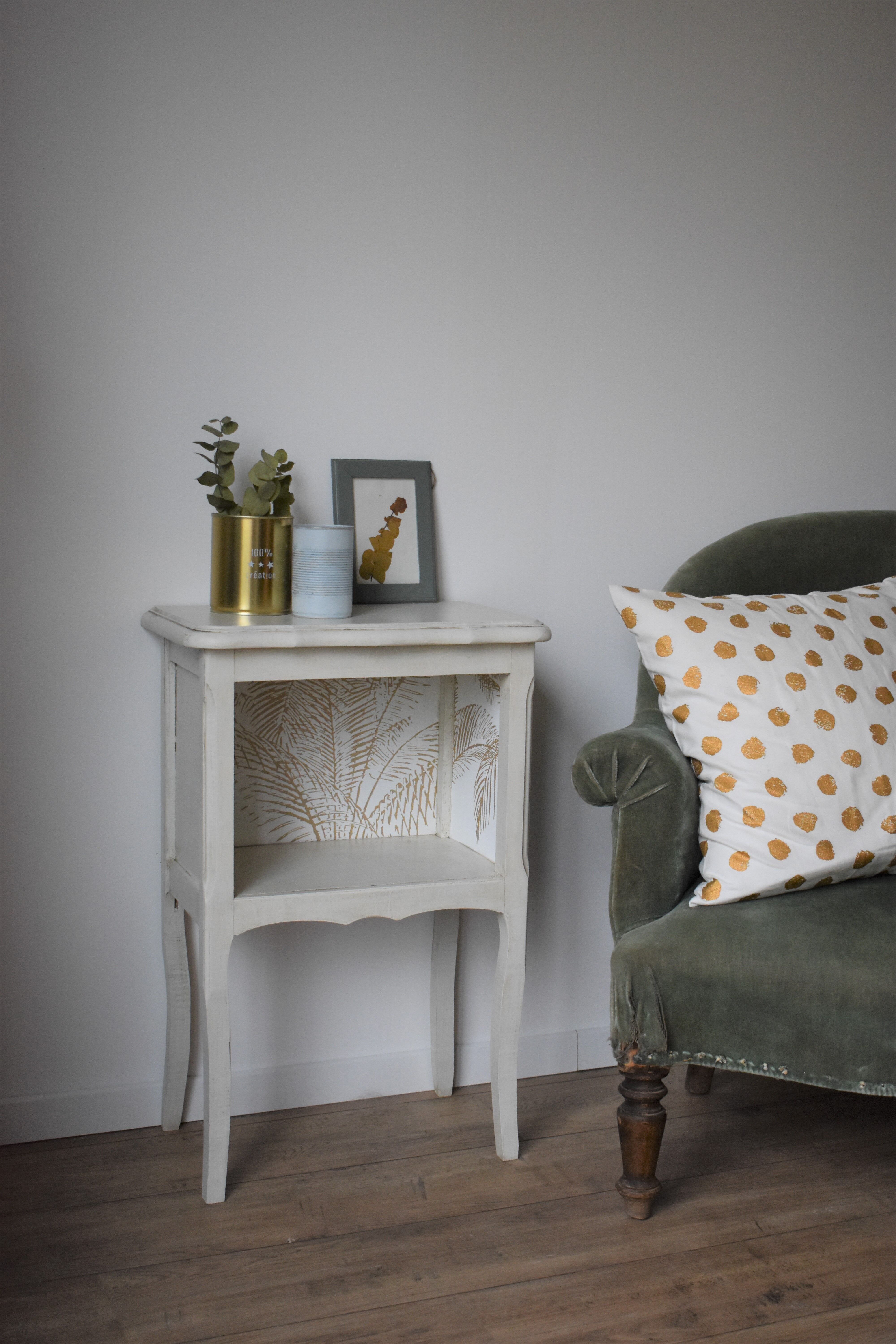 Off-white and patinated beige bedside