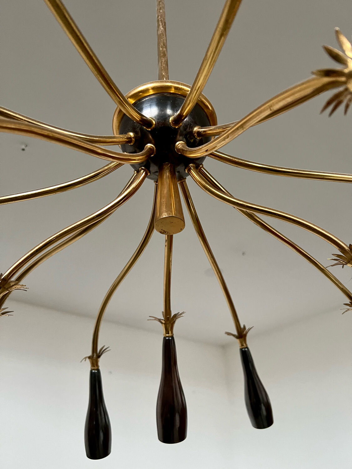 Old spider chandelier Italian metal, vintage Sputnik lamp 15 lights