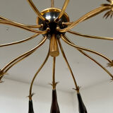 Old spider chandelier Italian metal, vintage Sputnik lamp 15 lights