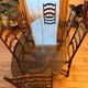 Large antique dining table in wrought iron and smoked glass,