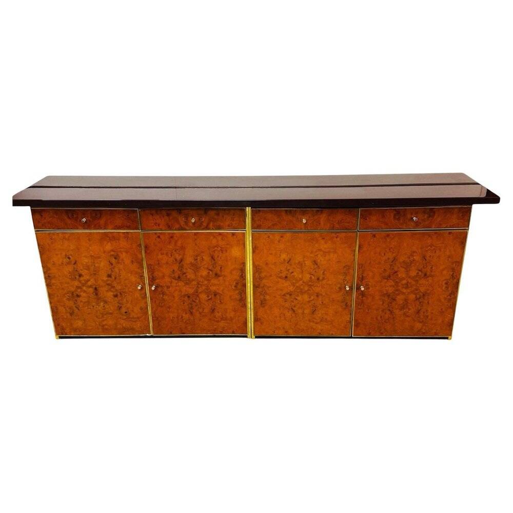 Modernist Sideboard in Radica and Gilded Metal, 1970s