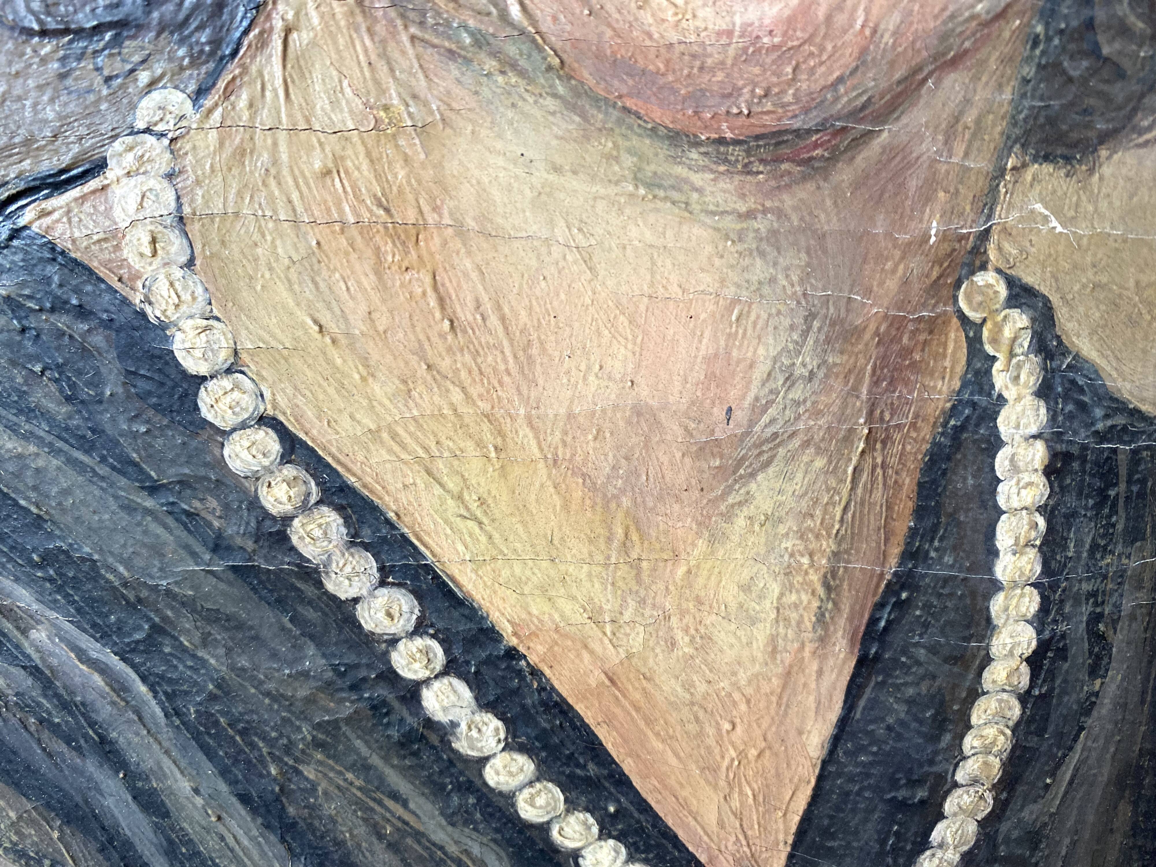 Oil portrait on canvas of an elegant vintage woman 50s