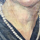 Oil portrait on canvas of an elegant vintage woman 50s