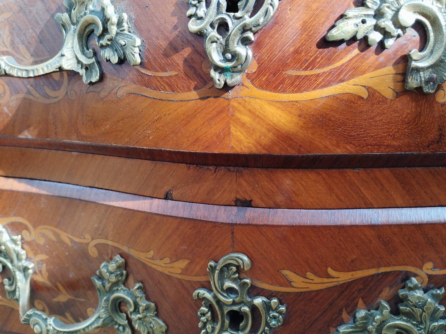 Louis xv style marble top marquetry chest of drawers