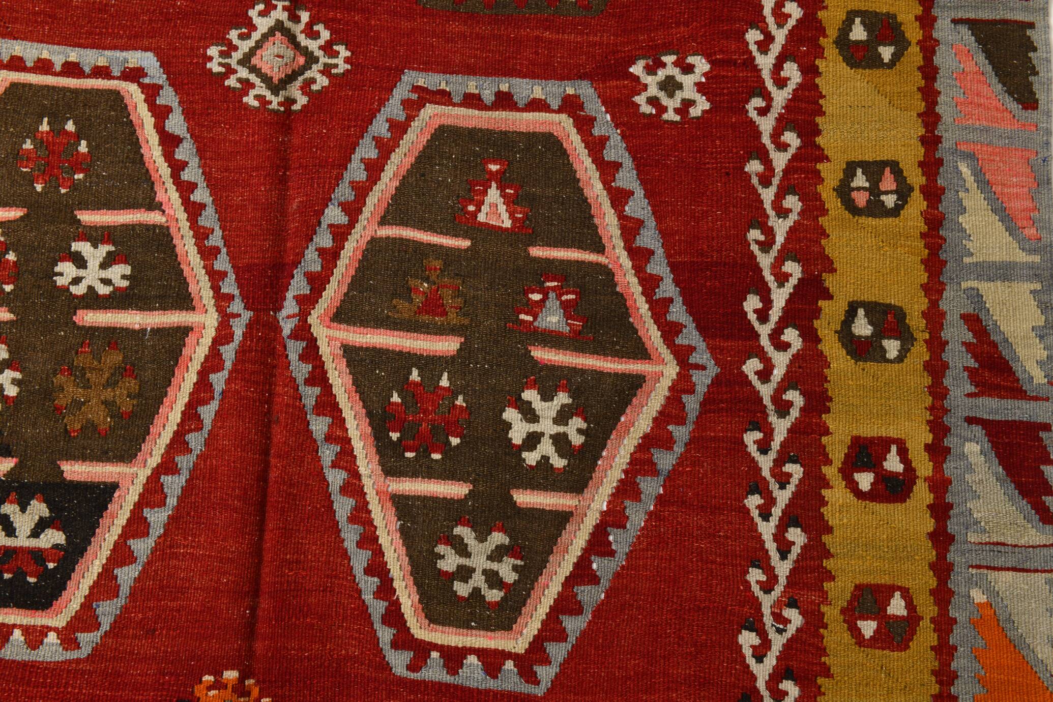 Grand Kilim Designer Vintage, Tapis Anatolien Rouge Fait Main, 149x308 Cm