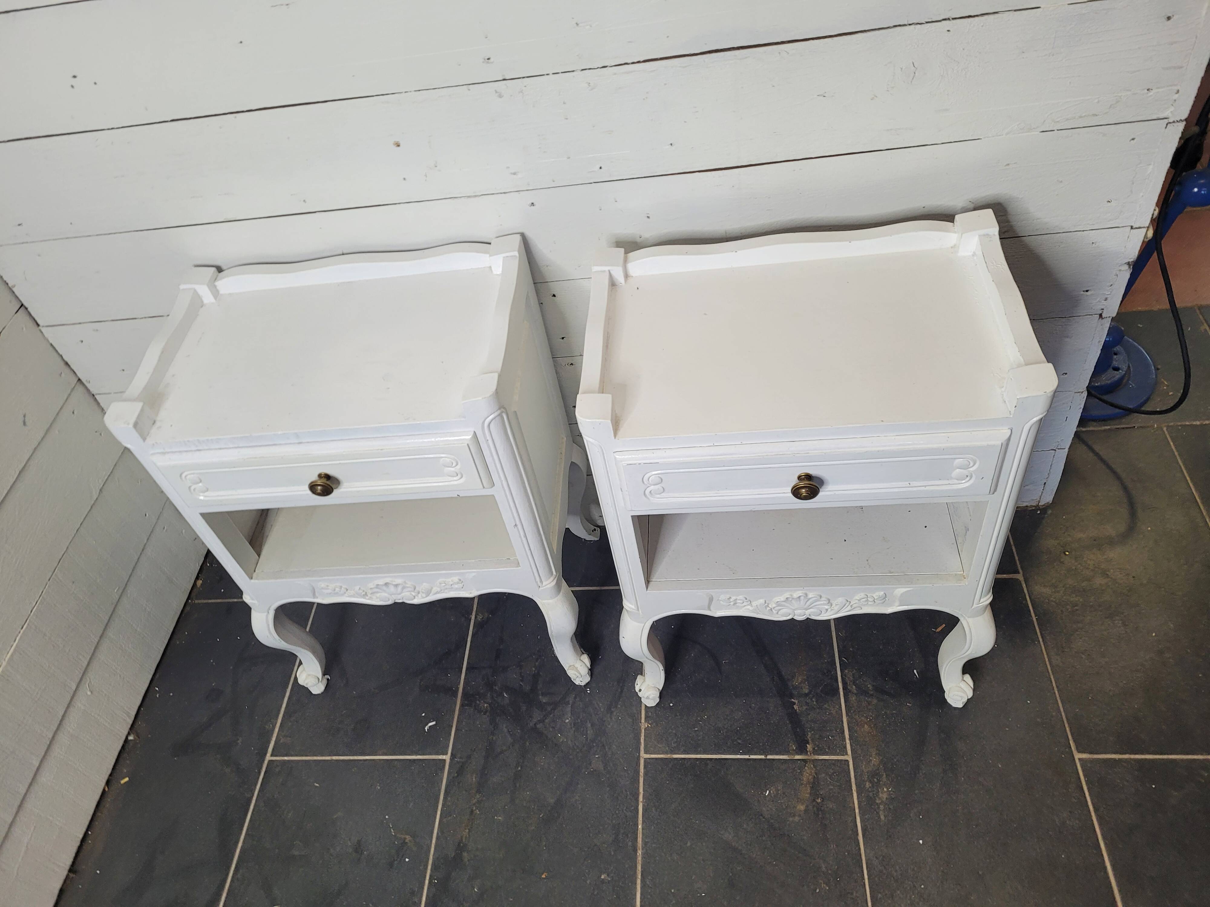 Pair of white patinated Louis XV style bedside tables
