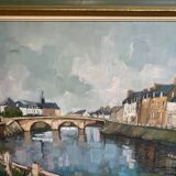 peinture huile signee jp le bras peintre de la marine port breton vue du p
