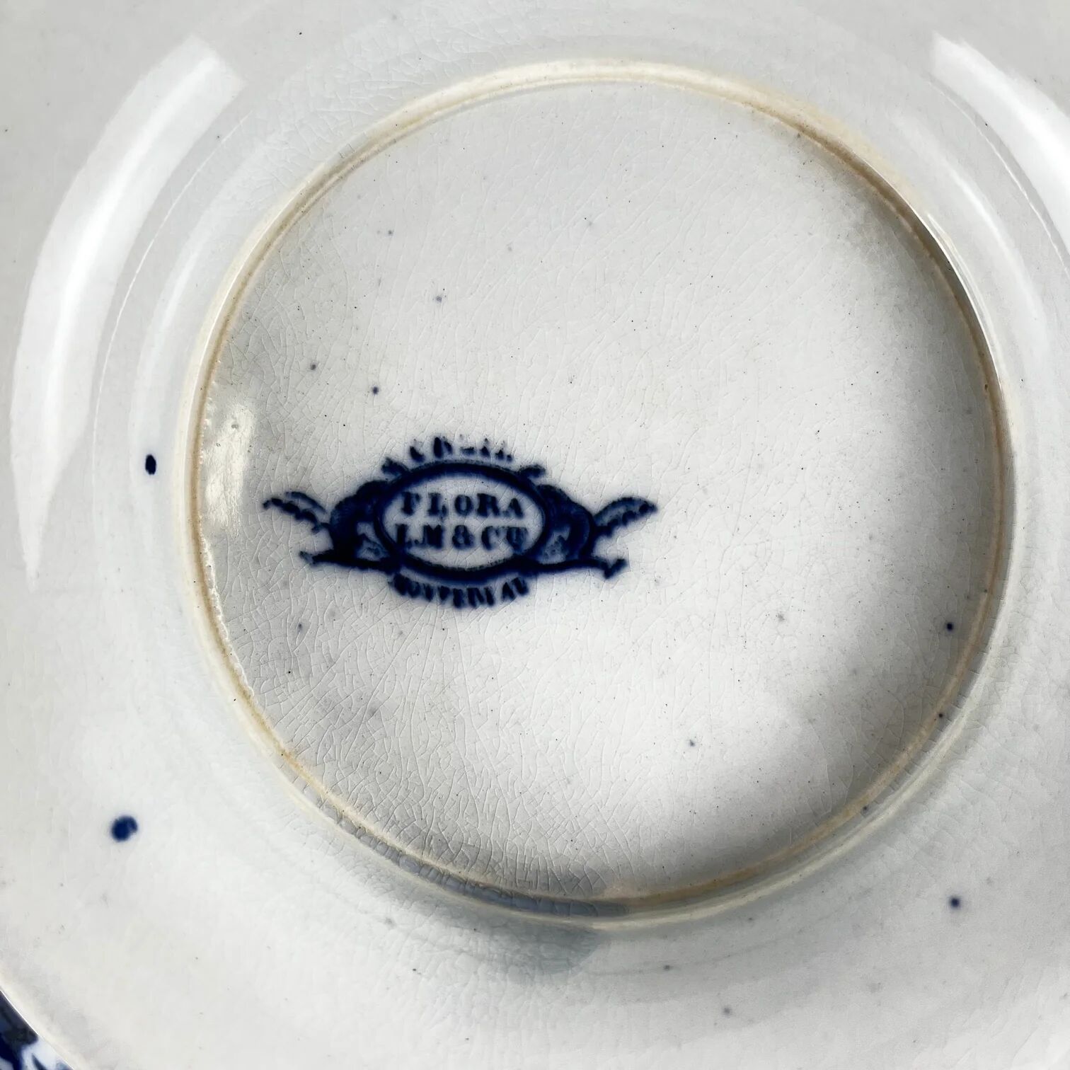 Plate on pedestal in ironstone "Flora" – Creil and Montereau, 19th century, blue