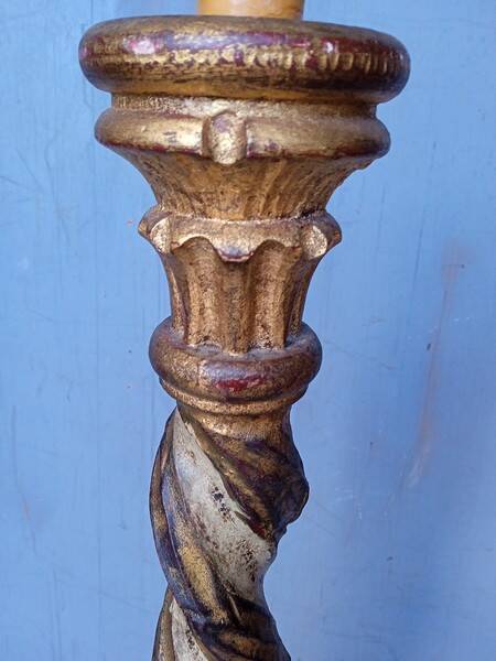 Polychrome gilded carved wood floor lamp ep 1940