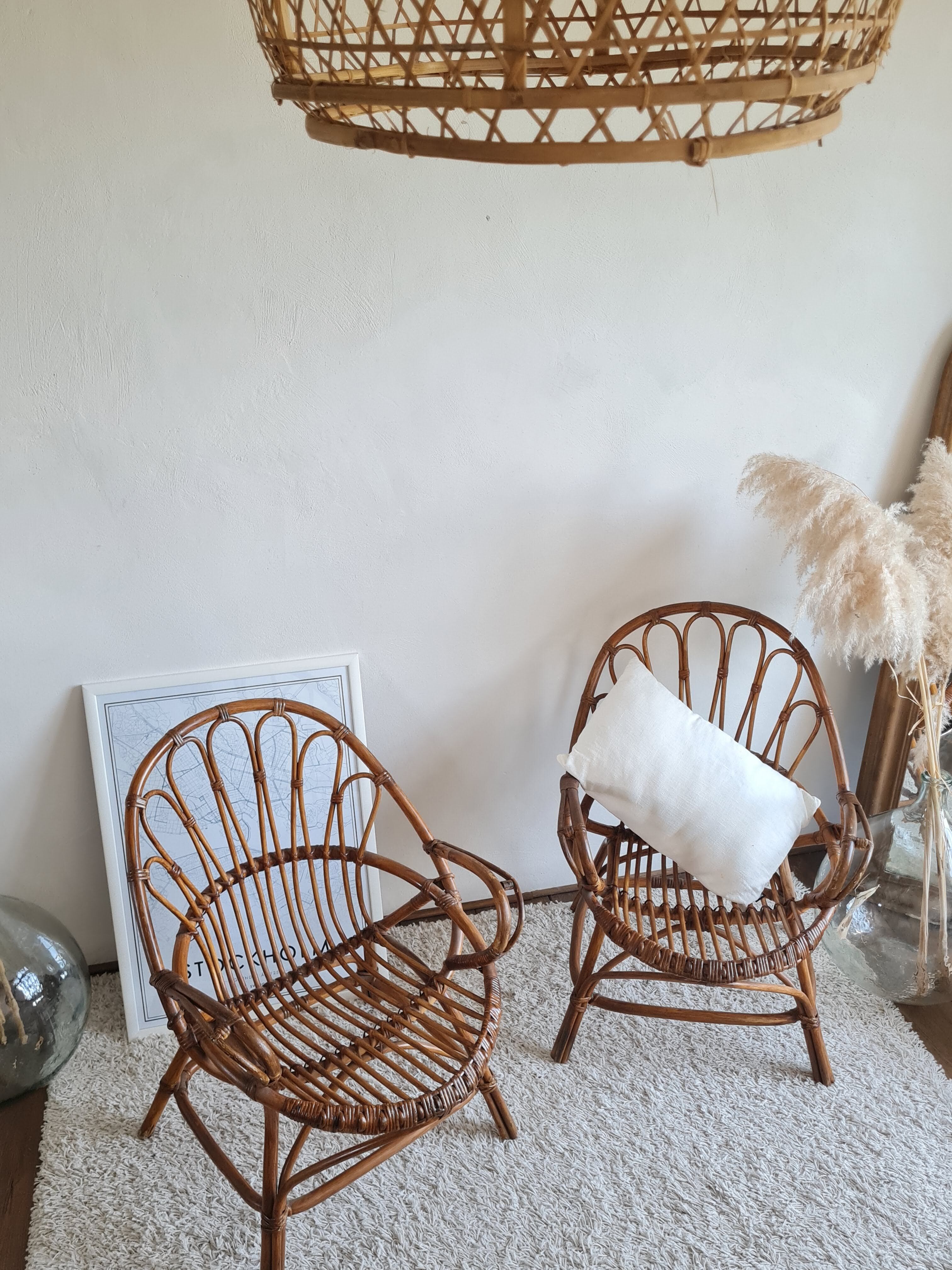Pair of vintage rattan armchairs