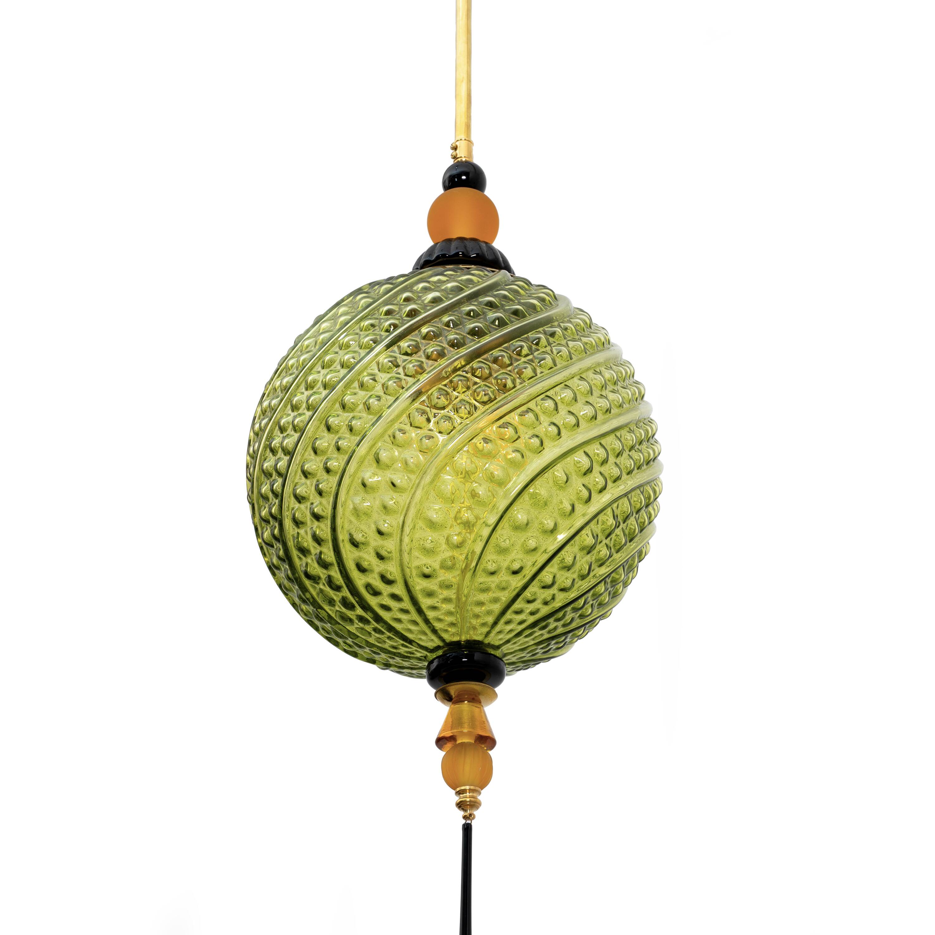 Blown Murano Glass and Brass Pendant Lamp