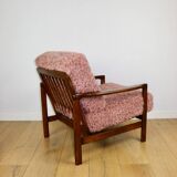Wooden vintage brown armchair pink long hair proj. Z. Bączyk - 2 pieces available