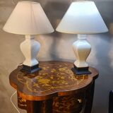 pair of cracked ceramic and wood lamps, 36x23 lampshade and electrical inter o