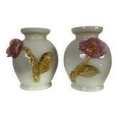 Paire de petits vases vintage en opaline et pâte de verre