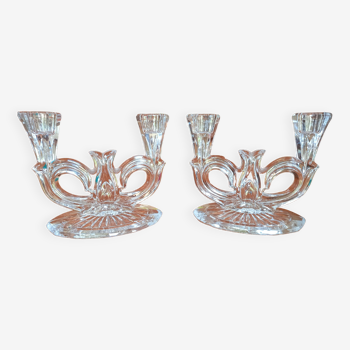 Pair of double glass candle holders