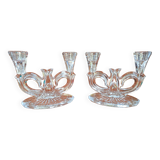 Pair of double glass candle holders