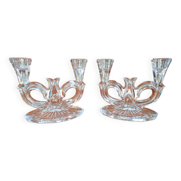Pair of double glass candle holders